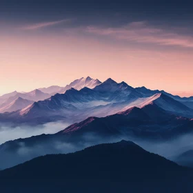 Blue Mountains and Pink Sky Landscape