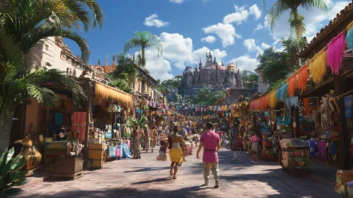 Bustling Market in a Tropical City