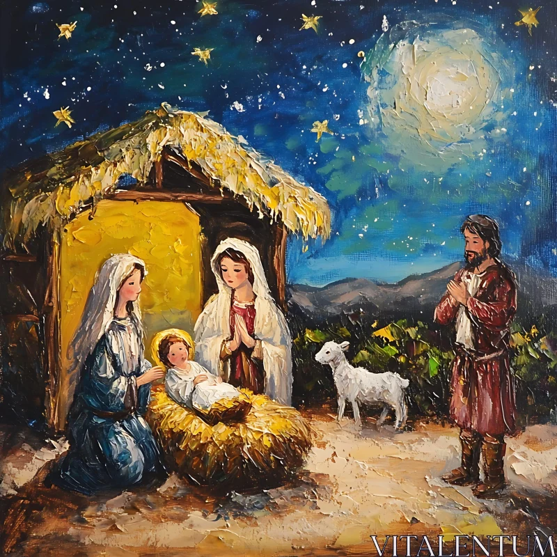 Holy Family in Bethlehem Painting AI Image