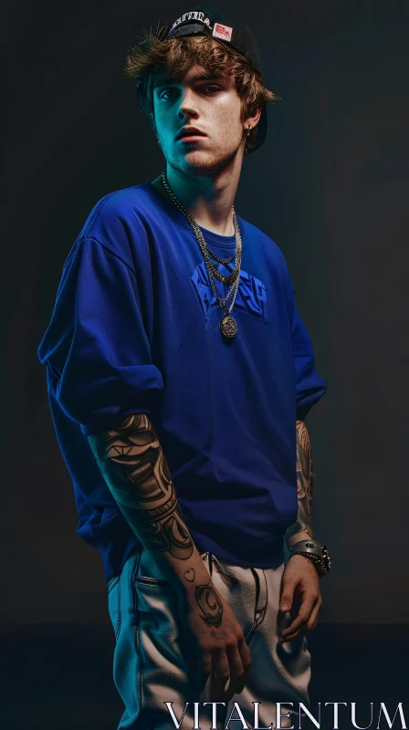 Justin Bieber Tattooed Portrait AI Image