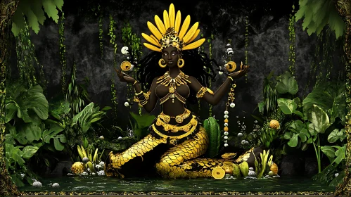 Jungle Mermaid with Golden Adornments