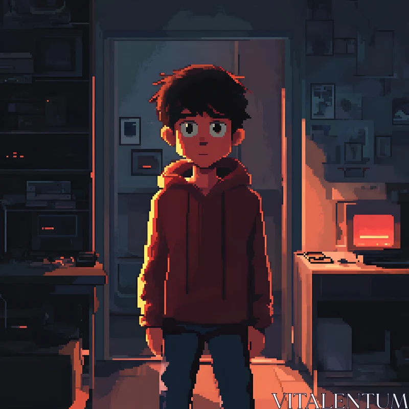 AI ART Young Boy in Red Hoodie in Vintage Room