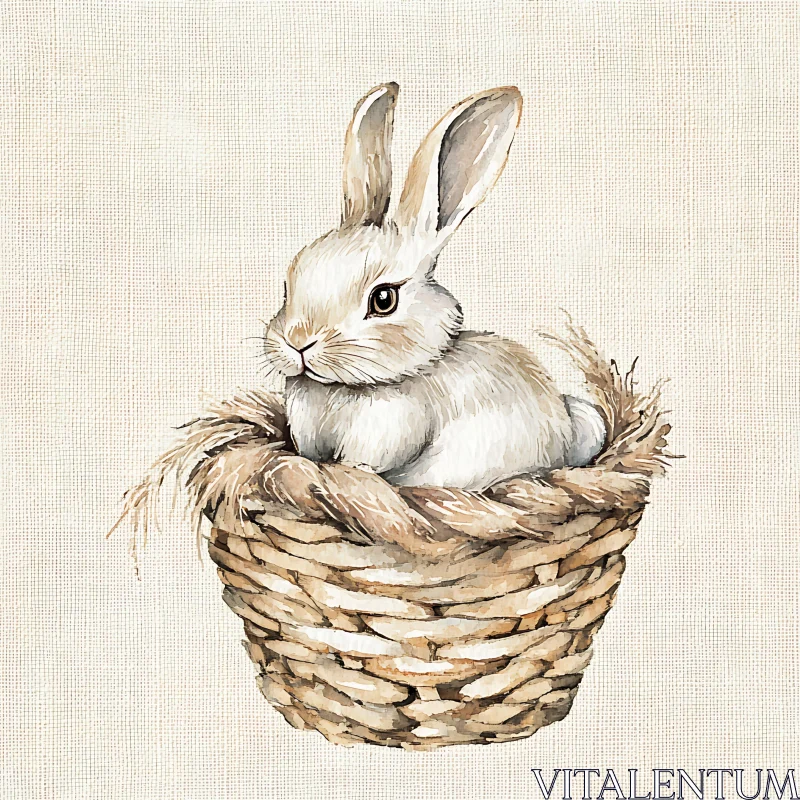 Rabbit in Woven Basket Illustration AI Image