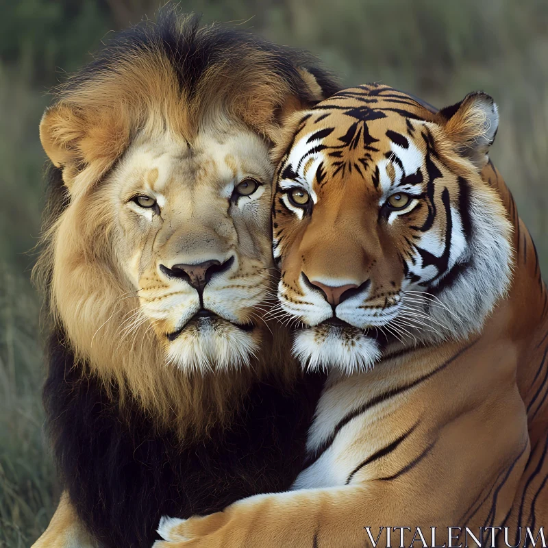 Image of Lion and Tiger Embrace AI Image