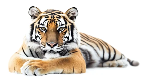 Resting Tiger on White Background