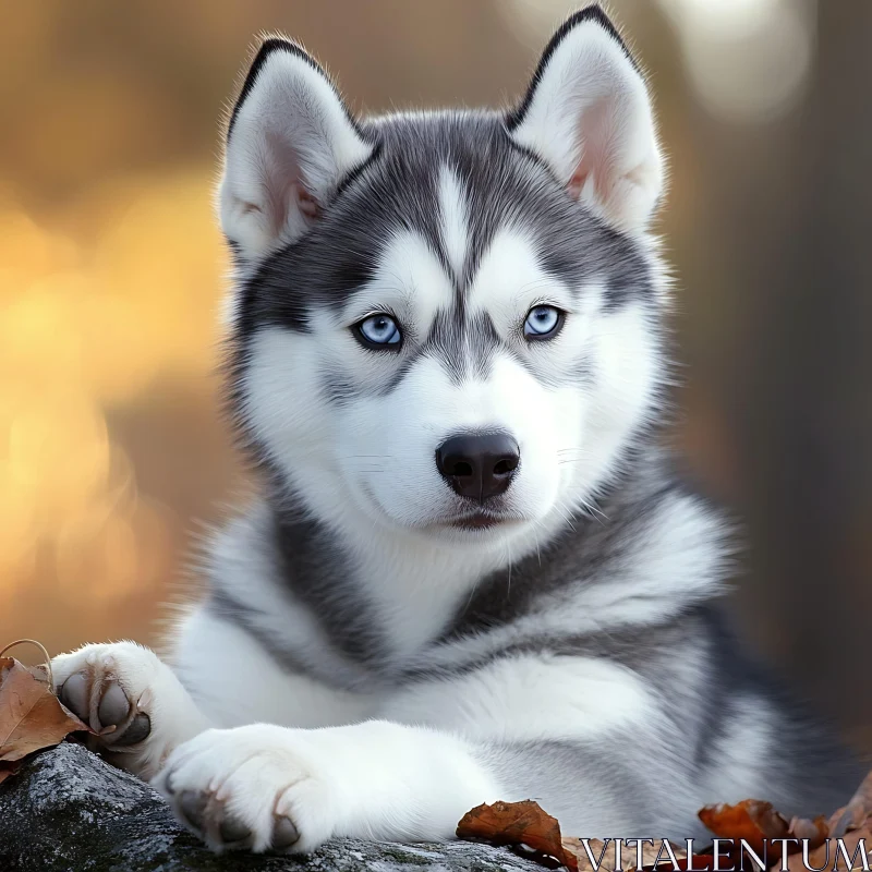 AI ART Adorable Husky Puppy in Autumn