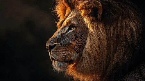 Lion with Tribal Tattoo