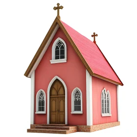 Red Gothic Church with Steep Roof and Arched Windows