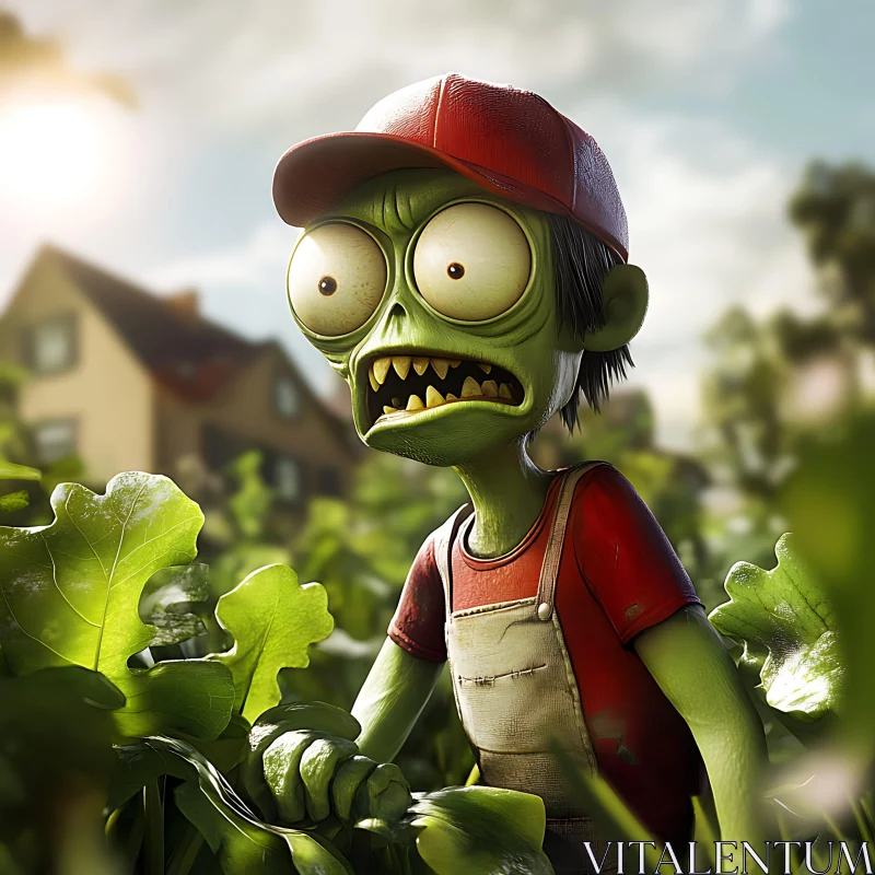 Cartoon Zombie in the Garden AI Image