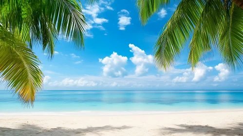 Tropical Beach Scene with Blue Sky