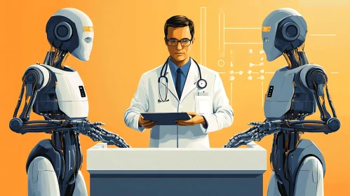 Doctor with Robot Medical Assistants