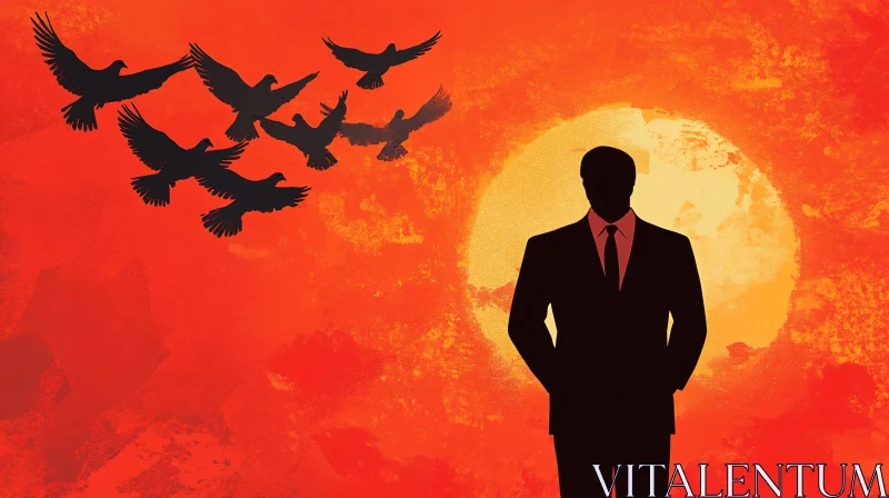 AI ART Man in Suit with Birds Silhouette