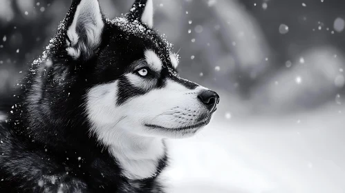 Monochrome Husky Portrait in Winter