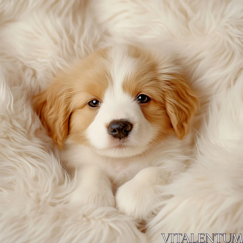 Cute Puppy Wrapped in Soft Blanket AI Image