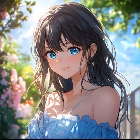 Anime Girl in Light Blue Dress