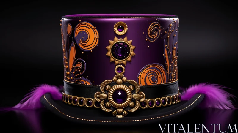 Enchanting Steampunk Hat with Purple Feathers and Ornate Decorations AI Image