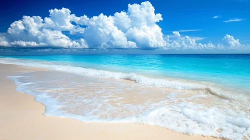 Seascape with Azure Water and White Clouds