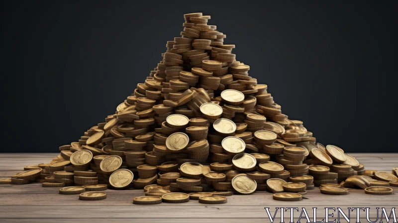 Golden Coin Pyramid on Black Background - Satirical Installation Photo AI Image