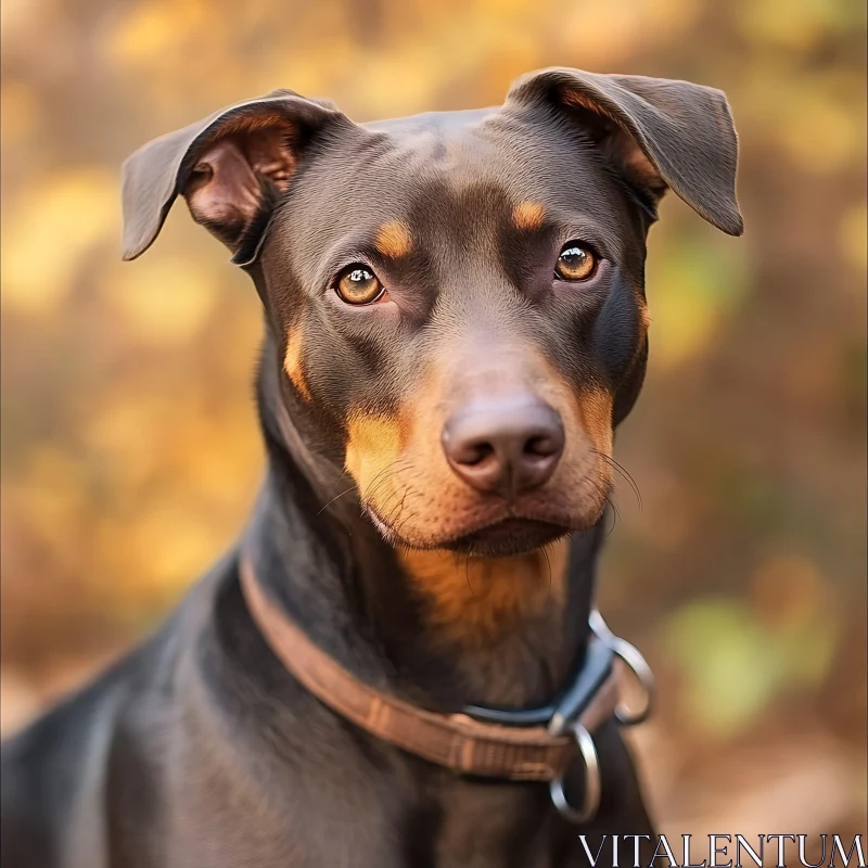 Portrait of a Brown Dog with Autumn Leaves AI Image