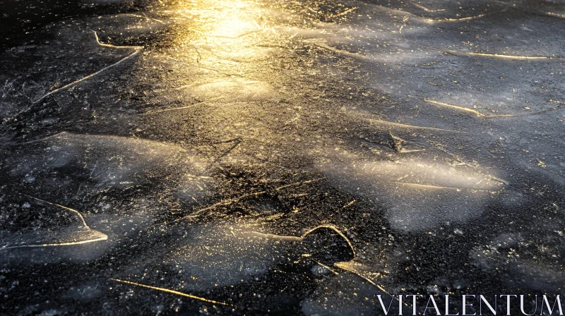 AI ART Golden Light Illuminates Cracked Ice