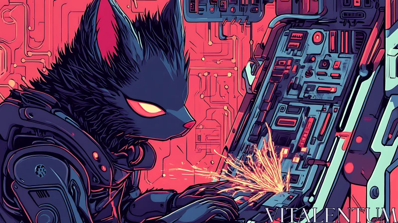 Cyborg Fox in Tech Environment AI Image