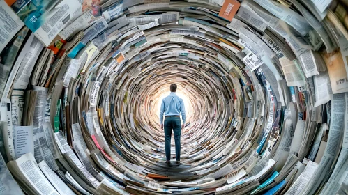 Man in Newspaper Vortex