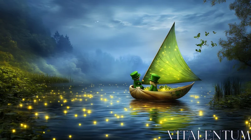 AI ART Enchanted Voyage: Leprechauns Under Starry Sails