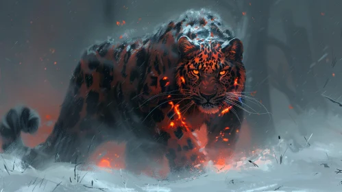 Snow Leopard with Fire Markings