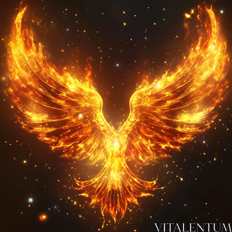 AI ART Flaming Phoenix Soaring Through the Cosmos