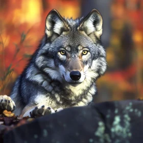 Lone Wolf in Fall Landscape