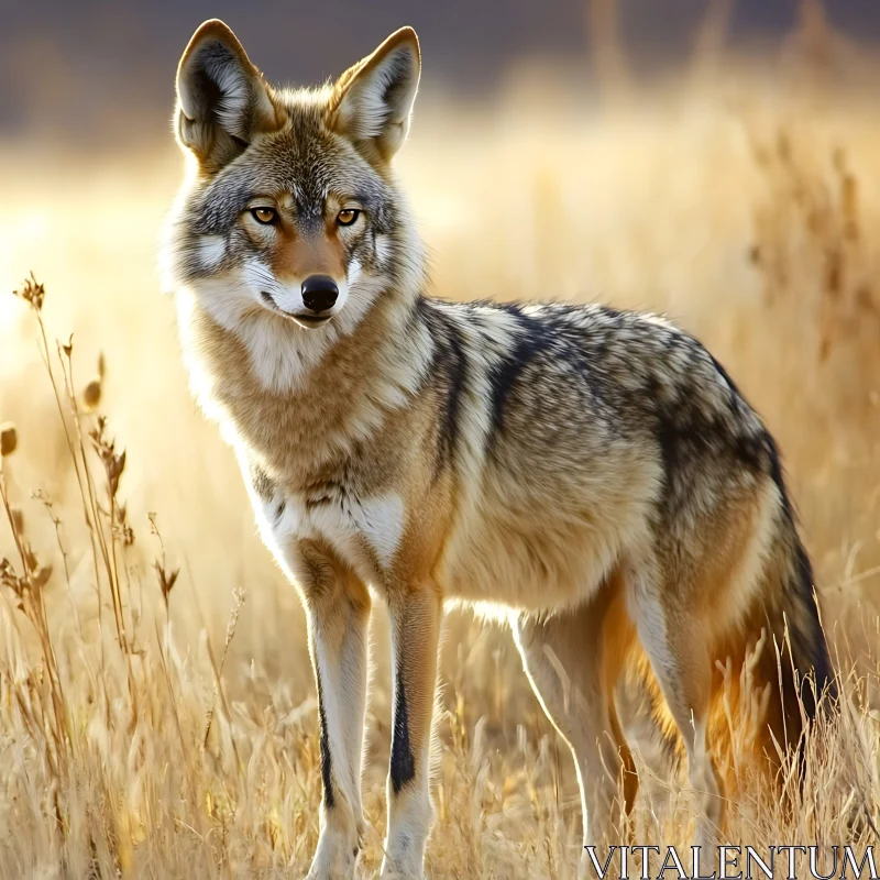 Wild Coyote Standing in Tall Grass AI Image