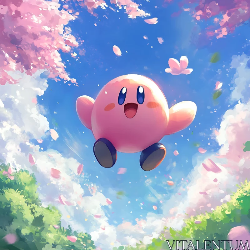 Kirby in a Blossom-filled Sky AI Image