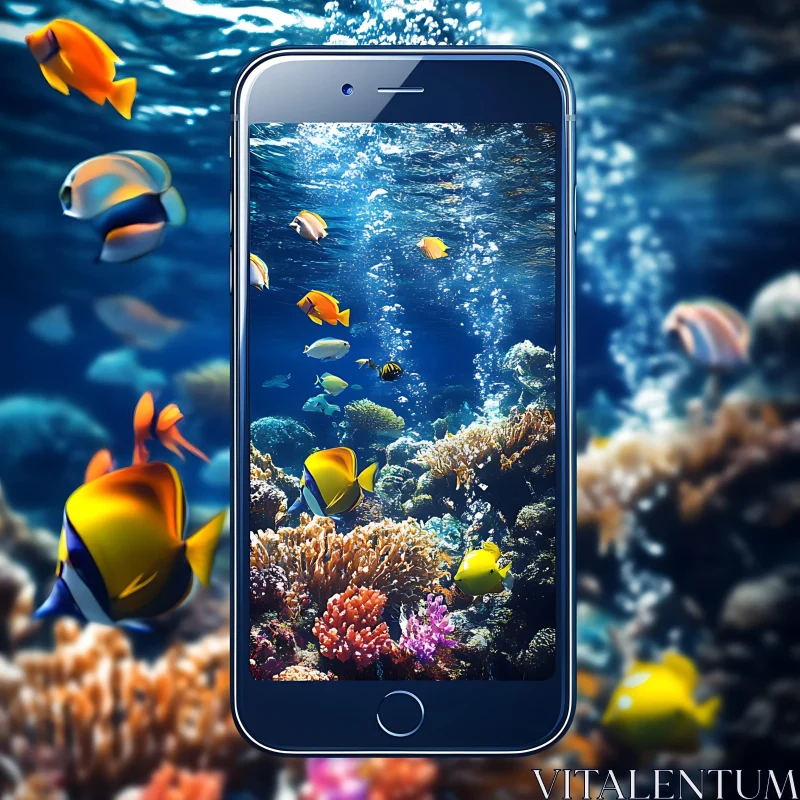 AI ART Aquatic Life on Mobile Screen