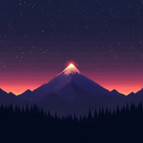 Glowing Mountain Peak Under Starry Sky