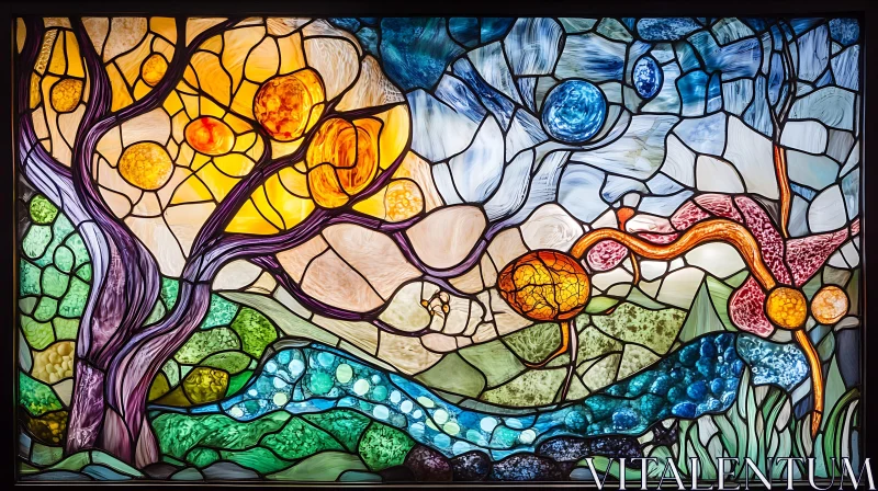 AI ART Colorful Stained Glass Nature Scene