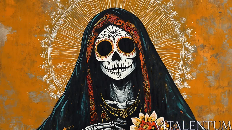 Floral Skeleton Veil Dia de Muertos AI Image