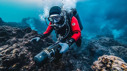 Diver Explores Ocean Depths with Camera