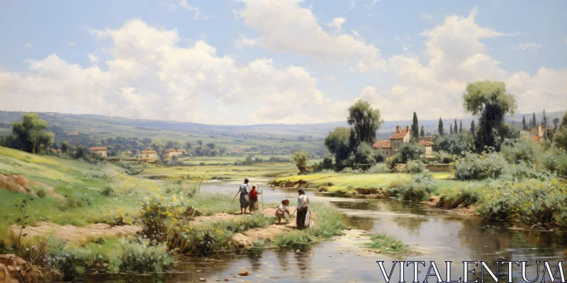 AI ART Idyllic River Scene with Family