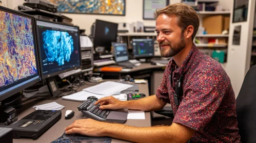 Man Analyzing Data on Multiple Screens