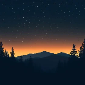 Starlit Mountain Silhouette at Sunset