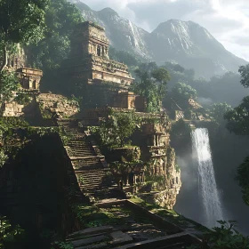 Ancient Temple Ruins in Jungle Landscape