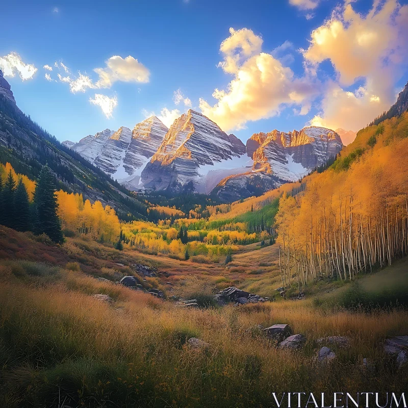 Snowy Mountains and Autumnal Valley AI Image