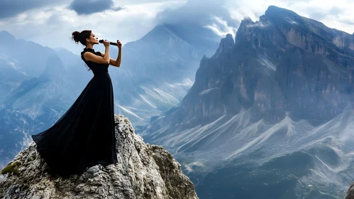 Woman Singing on Mountain Peak