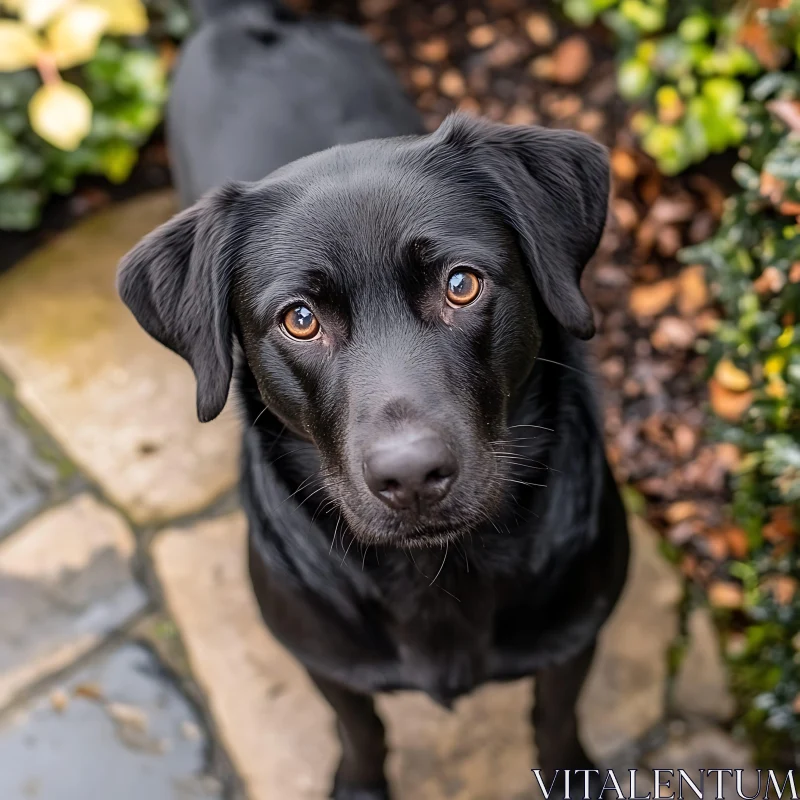 Charming Black Dog with Brown Eyes in Garden AI Image