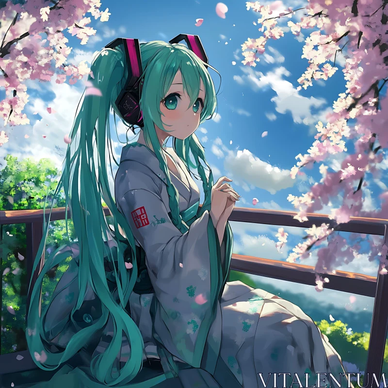 Blossom Kimono Anime Girl AI Image