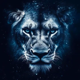 Celestial Lion Portrait in Blue Hues