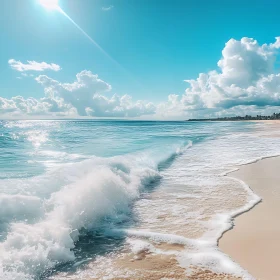 Peaceful Beach Scene with Rolling Wave