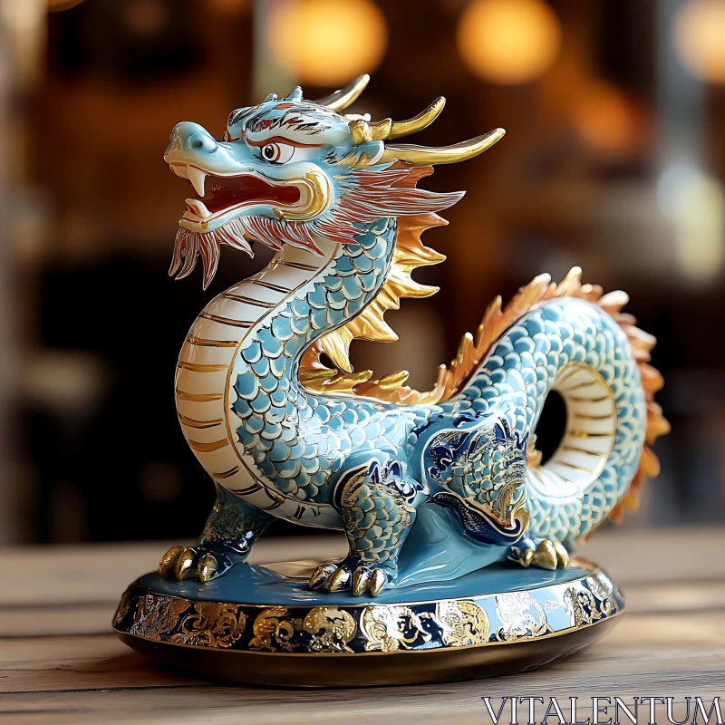 AI ART Ornate Ceramic Dragon Statue with Regal Colors