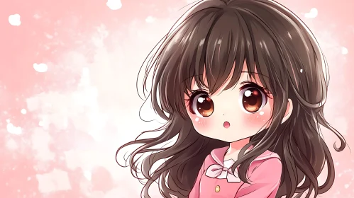 Cute Anime Girl with Large Eyes and Pink Background