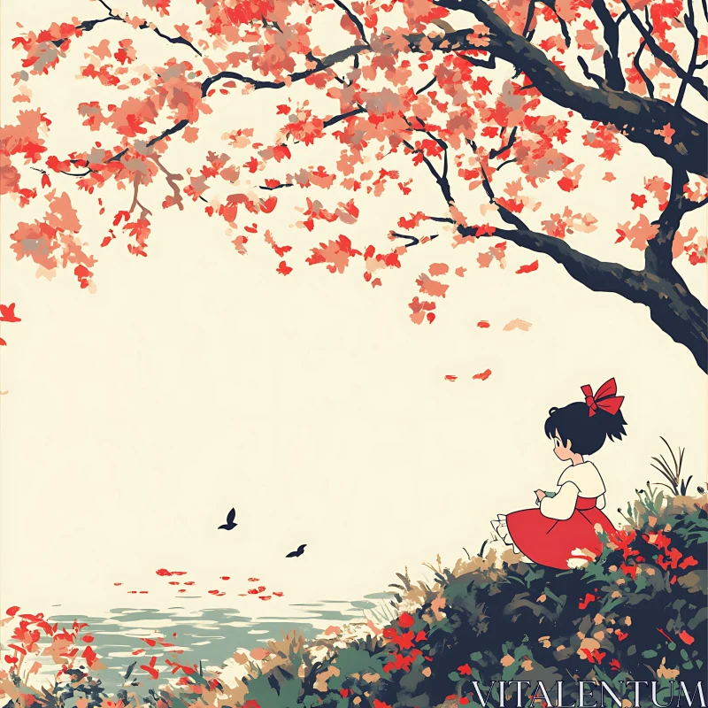 Tranquil Anime Landscape in Autumn AI Image